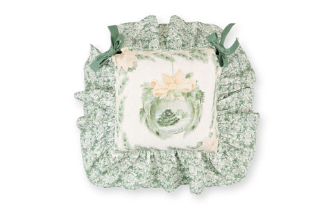 Nuvole di Stoffa Set 2 cuscini sedia natalizi con balza "SILENT GOLD" in cotone 40x40+15 cm