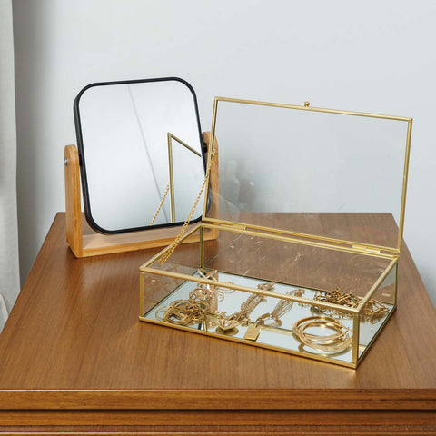 Estia Home Porta oggetti in vetro specchio e metallo oro 24x14xH6 cm
