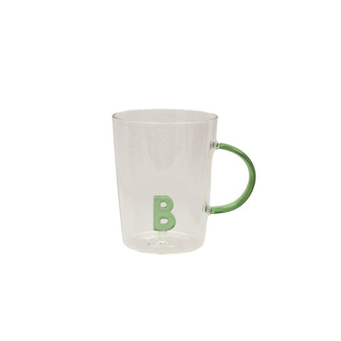 La Porcellana Bianca Borosilicate glass mug with initial "Alla Lettera" 440 ml 18 variations (1pc)