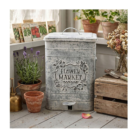 Clayre & Eef Pattumiera a pedale metallo anticato 26x26x36 cm