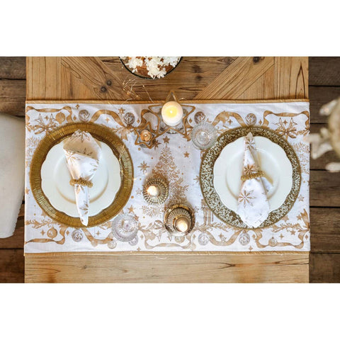 Chemin de table Casse-Noisette de Noël Blanc Mariclò « Golden Magic », 50 x 160 cm