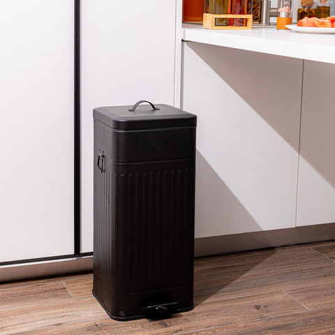 Estia Home Cestino Spazzatura in metallo nero opaco "Antigua" 30LT 27.5x36xH66 cm