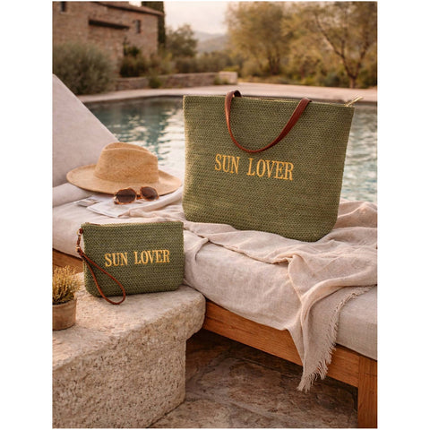 Henriette Borsa da mare + pochette "Sun Lover" in paglia 49x36x11 cm / 28x21 cm