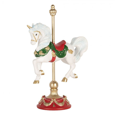Clayre & Eef Statuina cavallo a dondolo decoro natalizio in resina 16x8x22 cm