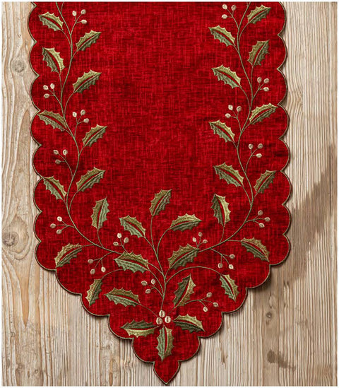 Fiori di Lena Runner di Natale rosso Agrifoglio, Made in Italy 150x40 cm