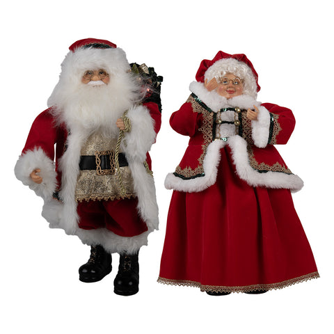 Clayre &amp; Eef Lot de 2 statuettes Père Noël et Mère Noël en résine H45/40 cm