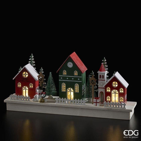 EDG paesaggio casette decoro con LED in legno 37x8xH16 cm
