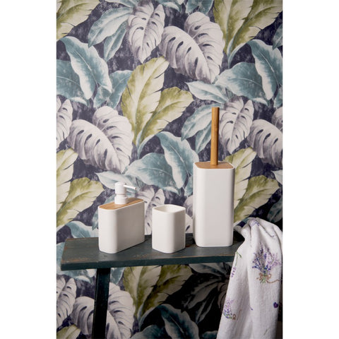 Clayre & Eef Porta Scopino wc da bagno in ceramica bianco/marrone 9x9xH34 cm