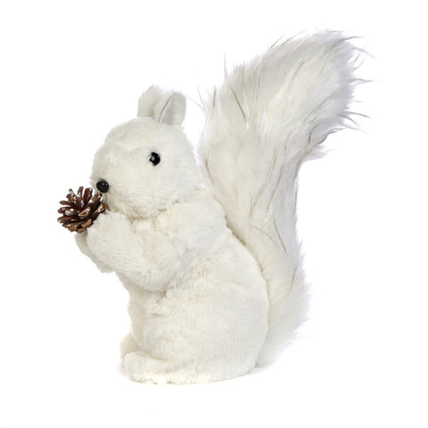 GOODWILL Écureuil blanc en fourrure artificielle avec pomme de pin H26 cm