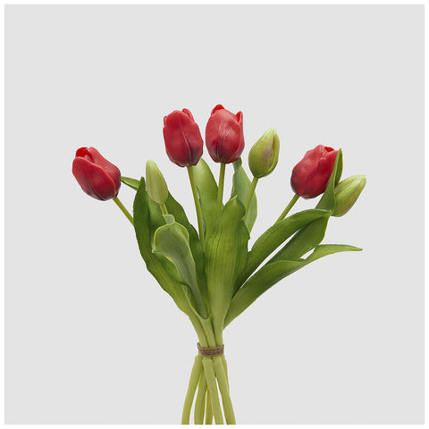 EDG Enzo de Gasperi Bouquet 7 tulipes rouges Real-Touch artificielles H30 cm