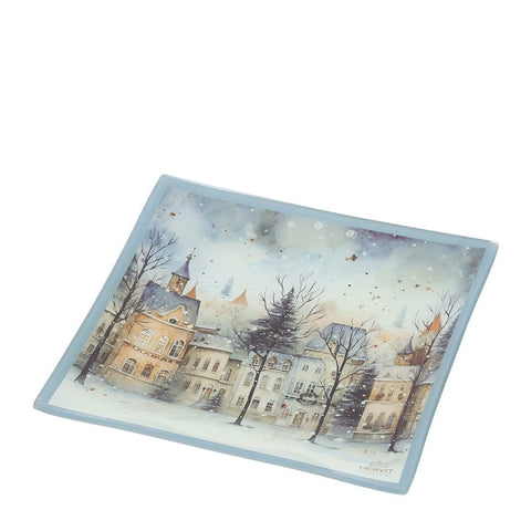 PIATTO VETRO PAESAGGIO X'MAS 20X20CM
