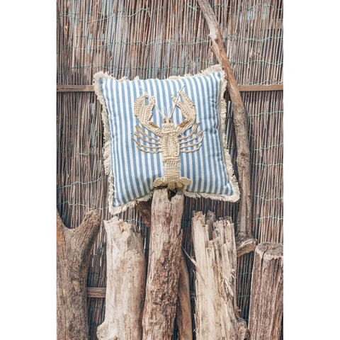 Blanc Mariclò Cuscino arredo ricamato in cotone "Pesci tra le righe" 45x45 cm