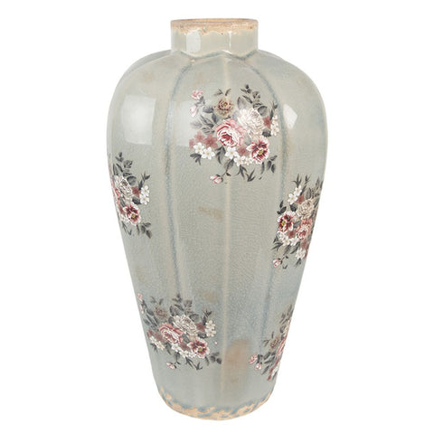 Clayre & Eef Vaso grigio floreale Shabby Chic Ø17x28 cm
