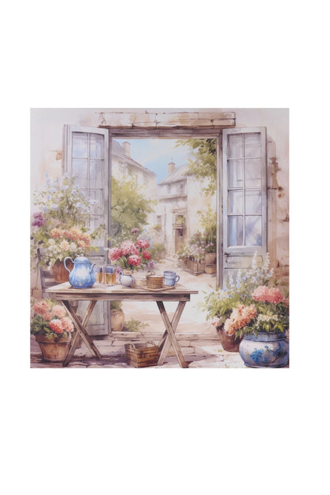 Nuvole di Stoffa Quadro canvas finestra con fiori 30x30 cm 2 varianti(1 unità).