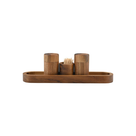 Estia Home Set vassoio con Saliera, Pepiera, Stuzzicadenti in legno "Allure" 23 cm
