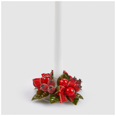 EDG - Enzo De Gasperi Bougeoir de Noël rose chien pailleté, couronne de décoration de Noël avec baies et feuilles D10 cm