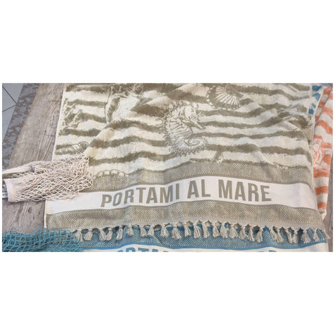 L'Atelier 17 Serviette de plage jacquard éponge + sac filet "Portami al Mare" 90x170 cm 4 variantes (1 unité)