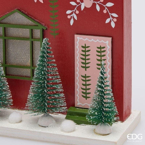 EDG casetta decoro natalizio con LED in legno 16,5x7,5xH27,5 cm