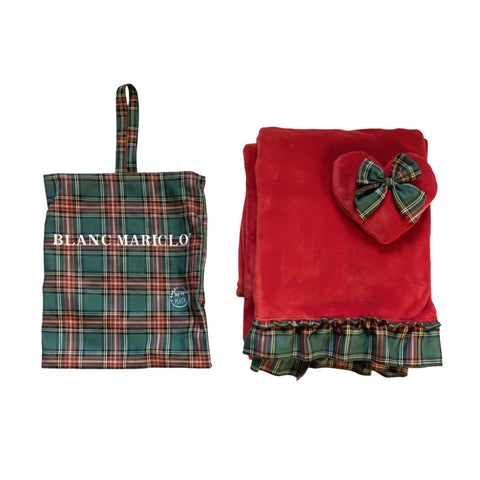 PLAID WITH RUFFLE AND HEART APPLIQUÉ