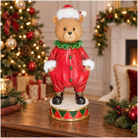 Fiori di Lena Statuina Orso Maschio di Natale in resina su tamburo H35 cm