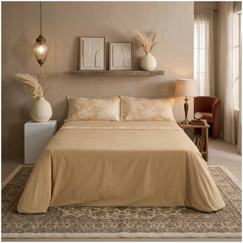 Bianco Perla Completo letto lenzuola Eko matrimoniale in cotone + 2 federe "Amber" 2 varianti