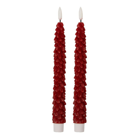 Clayre & Eef Set 2 candele LED Albero di Natale in plastica rosso D3 H25 cm