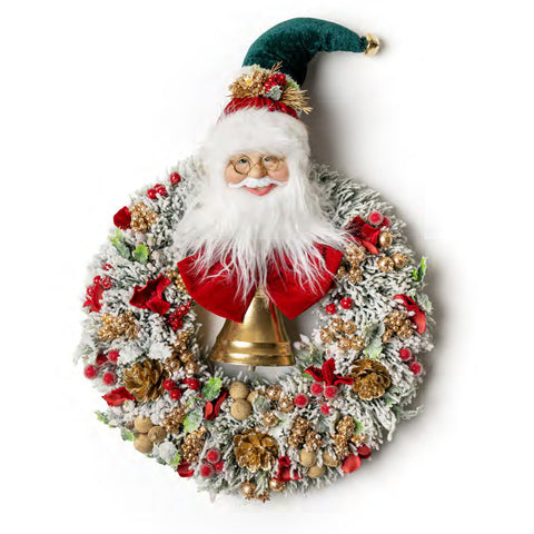 Fiori di Lena Fuoriporta Ghirlanda Babbo Natale e campana H54 cm