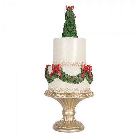Clayre & Eef Statuina Torta di natale con ghirlanda decoro in resina D17 H42 cm