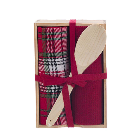 Blanc Mariclò Set canovaccio con scatola e mestolo in legno "Magia Tartan" 40x70 cm