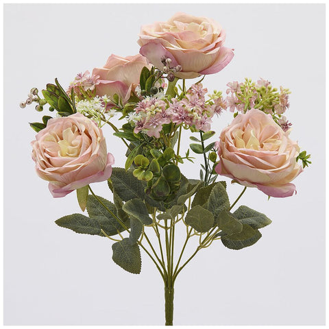 EDG Enzo de Gasperi Mazzo Cespuglio Rose rosa/crema con foglie artificiale H40 cm - Angelica Home Stabia