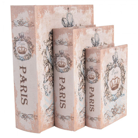 Clayre & Eef Set 3 Libri contenitori beige 27x22x7 / 22x17x6 / 17x12x4 cm