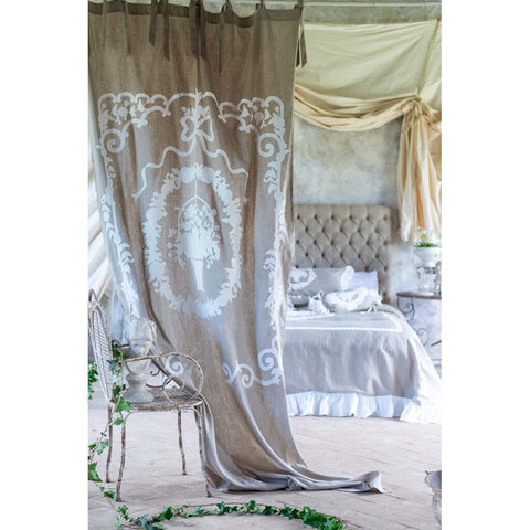 Blanc Mariclò Set 2 Tende in misto lino beige con ricami "Soffio Cllection" 140x290 cm