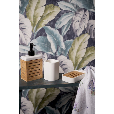 Clayre & Eef Porta Spazzolini da bagno in ceramica bianco 7x7xH10 cm