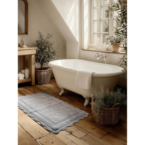 Blanc Mariclò Tappeto bagno in cotone grigio con crochet "Bagno Chiaro" 60x130 cm - Angelica Home Stabia