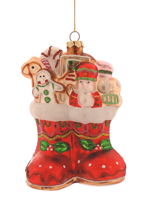 Chaussures en verre décoratives de Noël Vetur avec ornements H12 cm