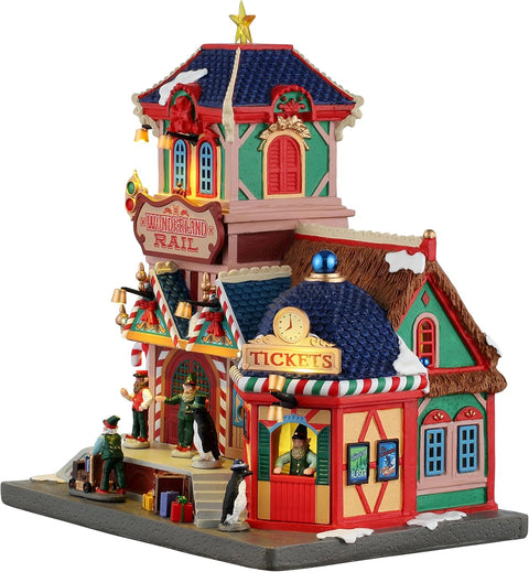 LEMAX Edificio illuminato "Wonderland Rail" in resina H24.5x22x15 cm