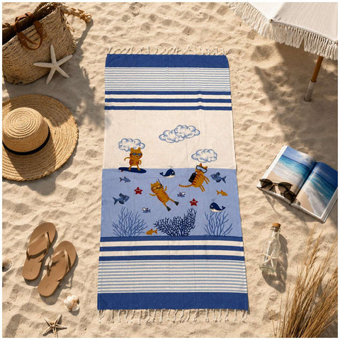 Asciugamano mare con gatti divertenti, stile marino, perfetto per spiaggia e vacanze estive