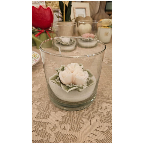Cereria Parma Bicchiere grande con candela profumata 3 rose D12xH12 cm 3 varianti(1 unità)