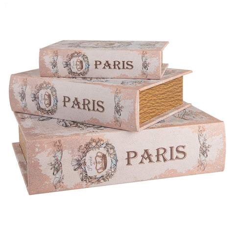 Clayre & Eef Set 3 Libri contenitori beige 27x22x7 / 22x17x6 / 17x12x4 cm