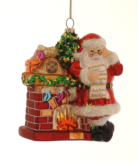 Décoration Père Noël en verre Vetur avec cheminée 14 cm