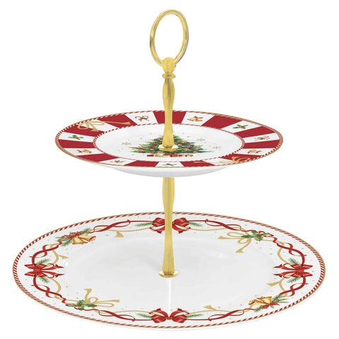 Présentoir à gâteaux de Noël en porcelaine à 2 étages Easy Life « Conte de Noël » D19/27 cm