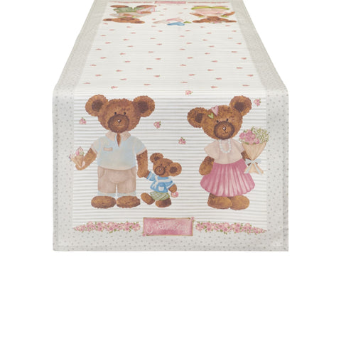 Cotton Runner Clouds with "Sweet Bear" Teddy Bears 50x150 cm 2 variants (1 unit)