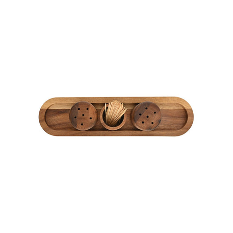 Estia Home Set vassoio con Saliera, Pepiera, Stuzzicadenti in legno "Allure" 23 cm