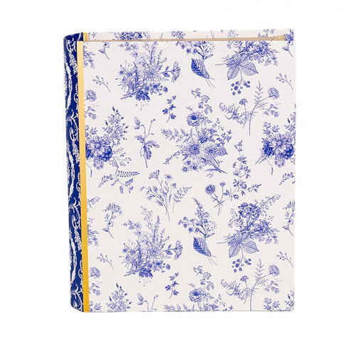 Clayre & Eef Scatola Libro contenitore in cartone bianco/blu con fiori 17x14x5 cm