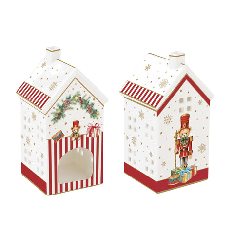 Easy Life Portacandela di natale in porcellana "Christmas Teddy" 6,5x6,5xH14,5 cm