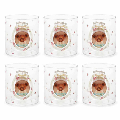 Nuvole di Stoffa Set 6 Bicchieri acqua in vetro corona con orsetto "Sweet Bear" 300 ml
