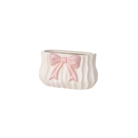 L'Arte di Nacchi Vaso in ceramica avorio fiocco rosa 19x10xH12 cm