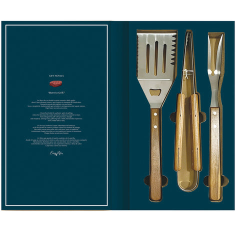 Easy life Idea Regalo Set BBQ Barbecue 3 pezzi in box "Gift Novels"
