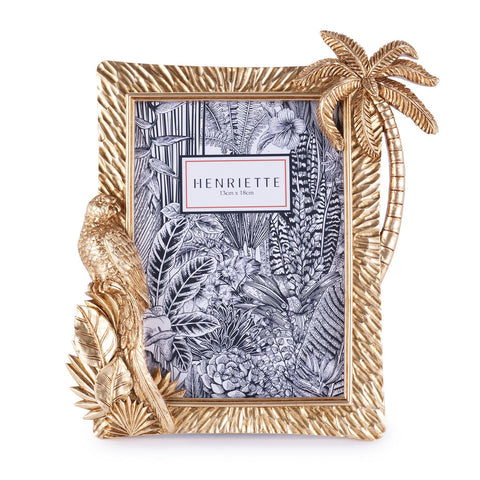 Henriette Parrot Photo Frame in Gold Resin "Jungle" 21x24cm (13x18cm)
