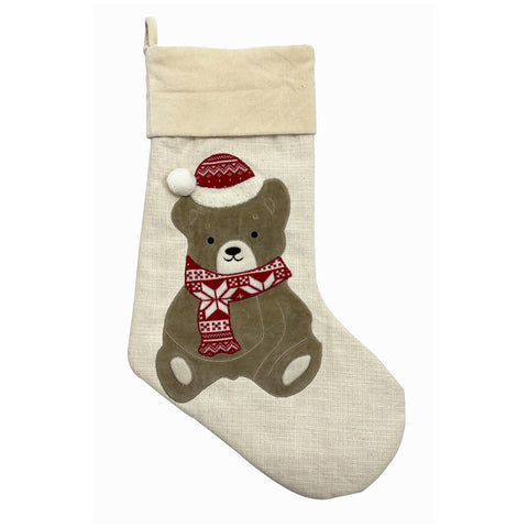 Chaussette de Noël Épiphanie Blanc Mariclò avec ours 35xH53 cm